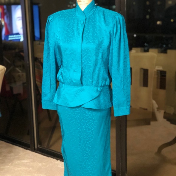 Vintage two piece teal blue skirt set - Picture 7 of 8